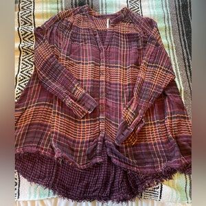 Free People Plaid Button-Up Shirt in Purple and Orange